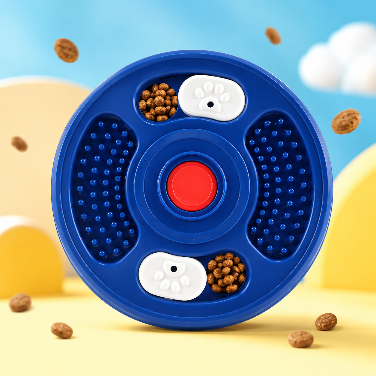 Woufie slow feeder bowl with food