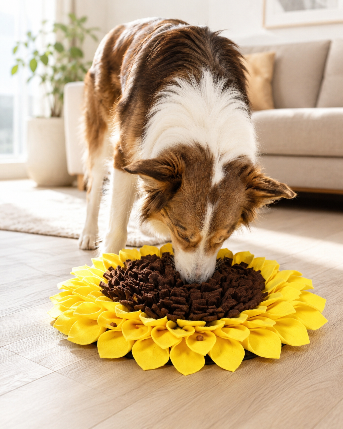 Dog using the Woufie enrichment mat